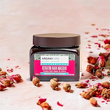 Arganicare Keratin Range REPAIR AND NUTRITIOUS MASK With Organic Keratin Nourishes Thickens Protects Fortifies Regenerates the internal fiber Dry and Damaged Hair 500mL - Image 2