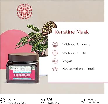 Arganicare Keratin Range REPAIR AND NUTRITIOUS MASK With Organic Keratin Nourishes Thickens Protects Fortifies Regenerates the internal fiber Dry and Damaged Hair 500mL - Image 4