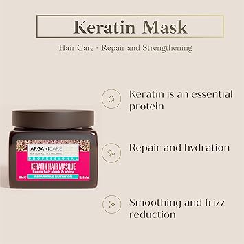 Arganicare Keratin Range REPAIR AND NUTRITIOUS MASK With Organic Keratin Nourishes Thickens Protects Fortifies Regenerates the internal fiber Dry and Damaged Hair 500mL - Image 5