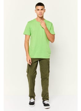Threadbare Men Regular Fit Plain Cargo Pants, Olive  - Image 2