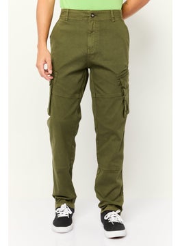Threadbare Men Regular Fit Plain Cargo Pants, Olive  - Image 1