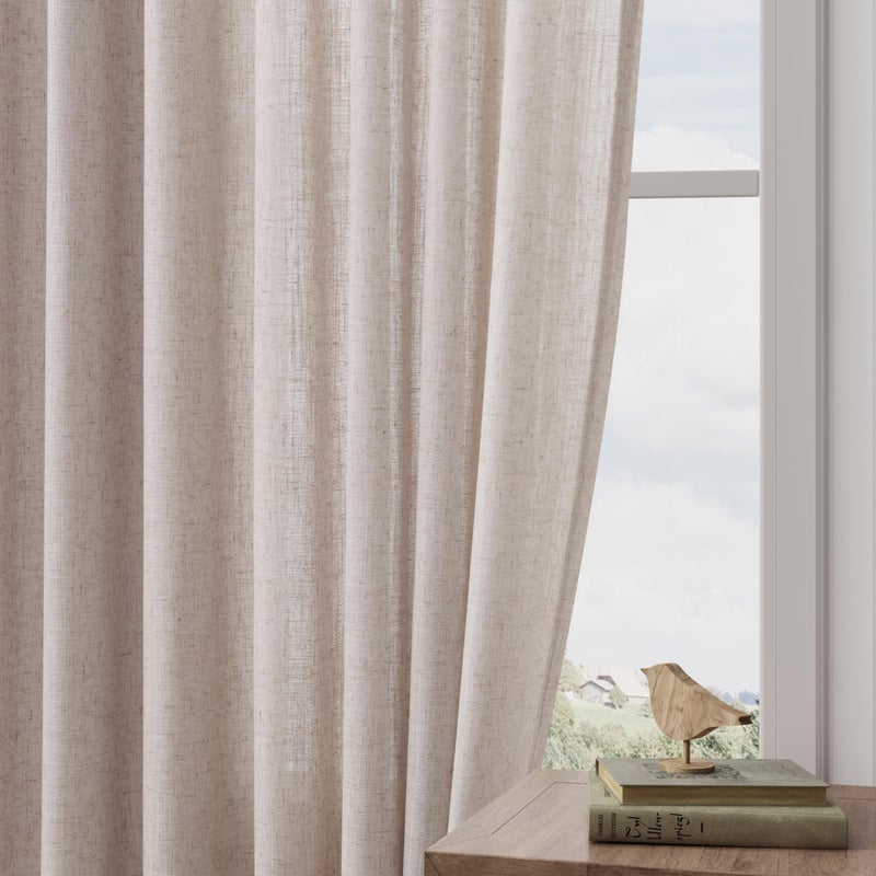 Joywell Linen Pinch Pleated Window Curtains 84 Inch Long Back Tab Clip Rings Semi Sheer Light Filtering Drapes with Hooks for Bedroom Living Room Decor W50 x L84 Oatmeal 2 Panels Set - Image 5