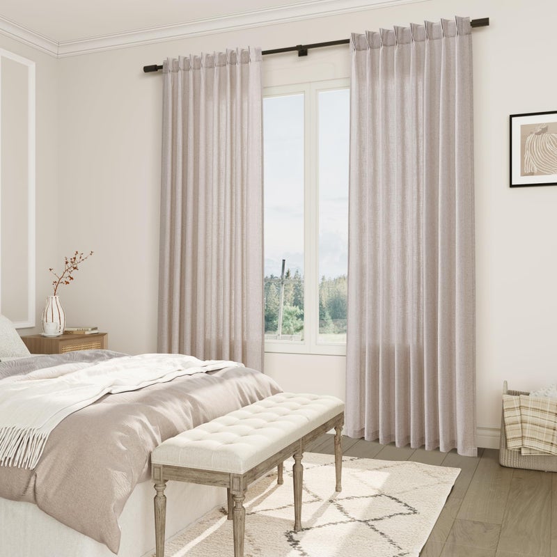 Joywell Linen Pinch Pleated Window Curtains 84 Inch Long Back Tab Clip Rings Semi Sheer Light Filtering Drapes with Hooks for Bedroom Living Room Decor W50 x L84 Oatmeal 2 Panels Set - Image 4