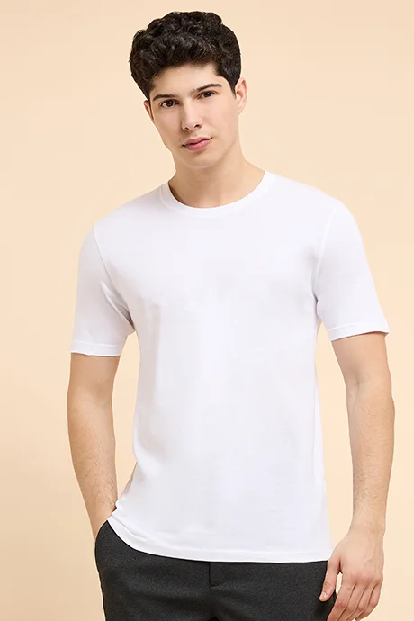أر أند بي Solid T-Shirt with Crew Neck and Short Sleeves
