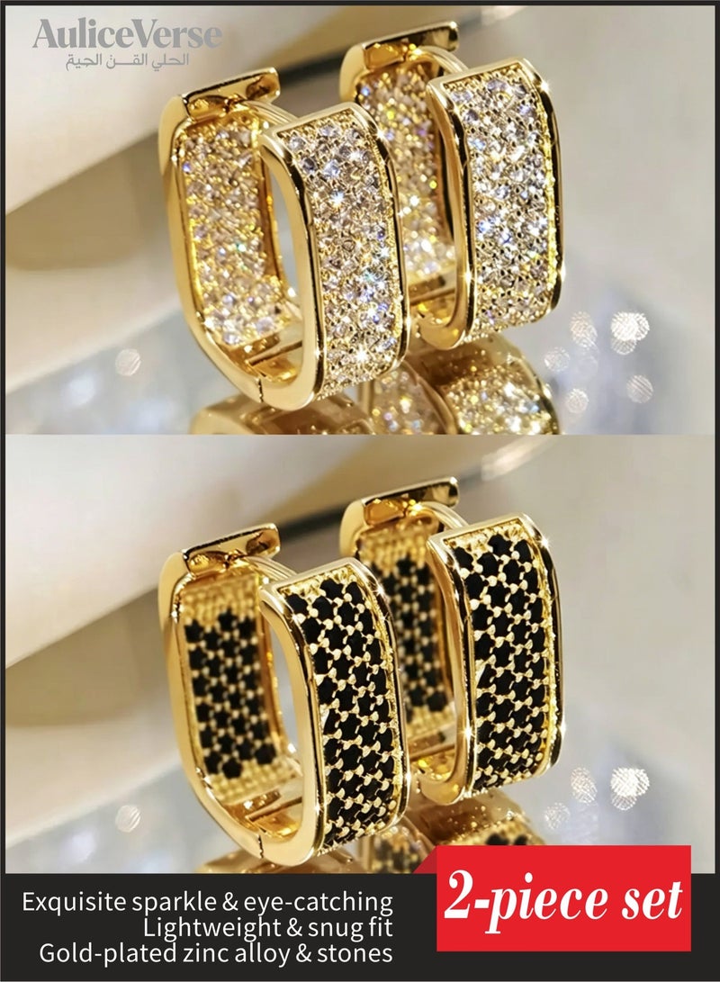 أوليس فيرس  ✨ اقراط مربع للمرأة مجموعة 2 أزواج أزواج  اقراط CZ مطلية بالذهب  هدية مجوهرات الموضة - Image 1