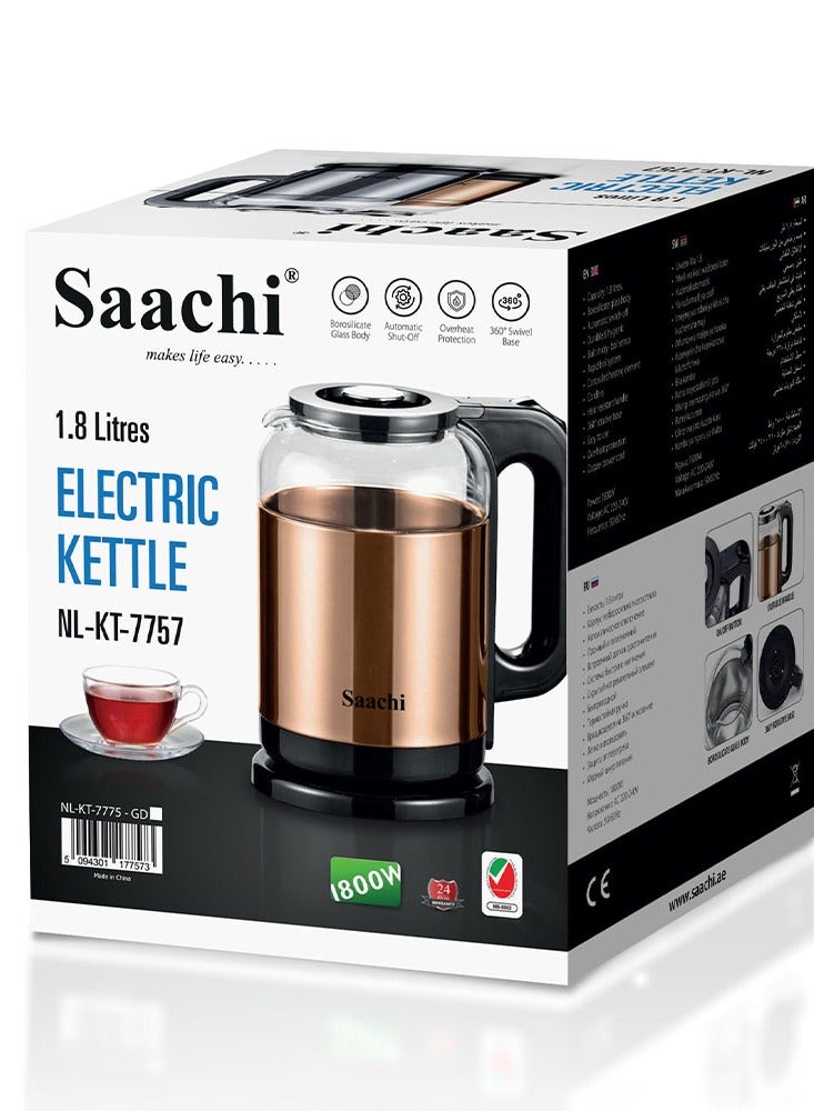 Saachi Premium 1.8L Gold Kettle with Borosilicate Glass & Auto Shut-off 1.8 L 1800 W NL-KT-7757-GD Gold - Image 5