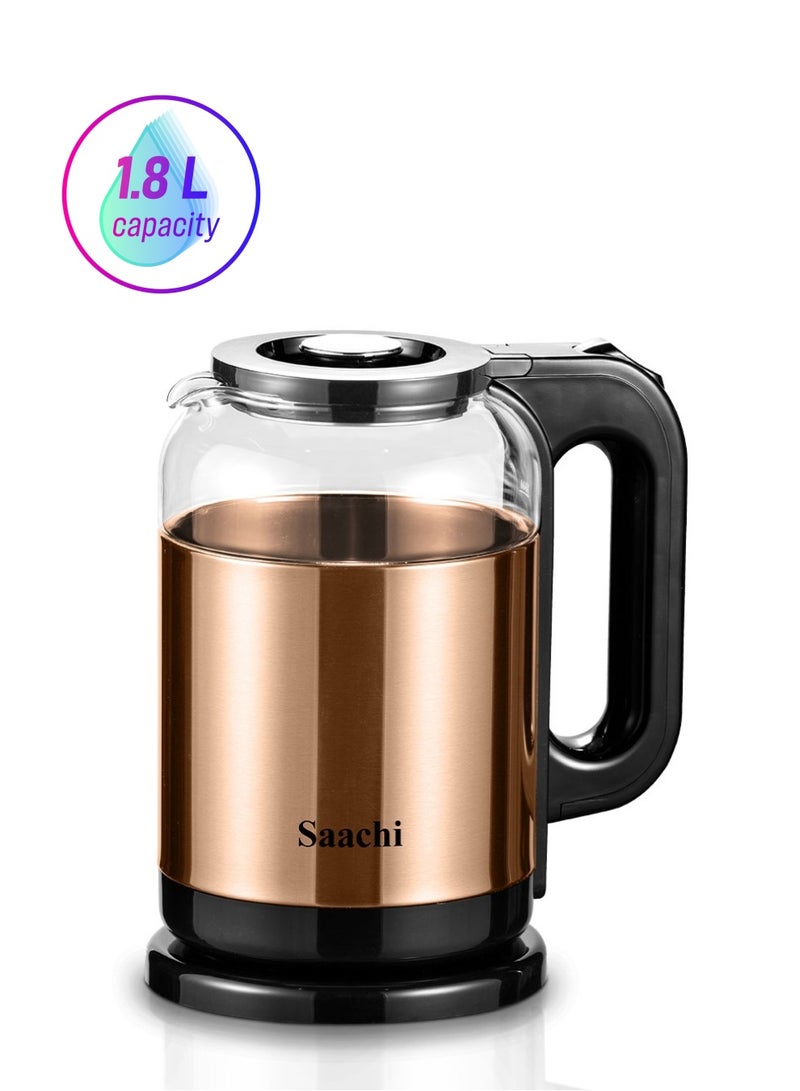 Saachi Premium 1.8L Gold Kettle with Borosilicate Glass & Auto Shut-off 1.8 L 1800 W NL-KT-7757-GD Gold - Image 1