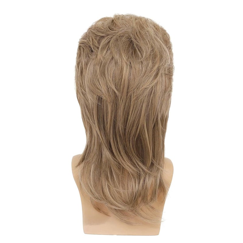Swiking Mens Mullet Wig Light Brown Retro 70s 80s Disco Rocker Curly Punk Fancy Party Halloween Cosplay Costume Wigs (Light Brown) - Image 5