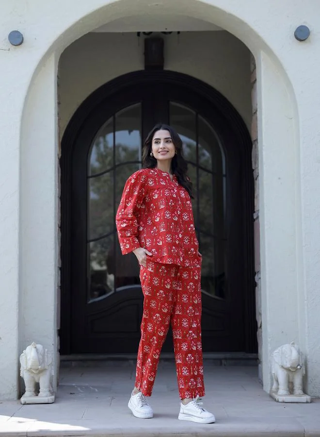 sanskrutihomes Sanskrutihomes Floral Printed Pure Cotton Shirt and Pyjama Set
