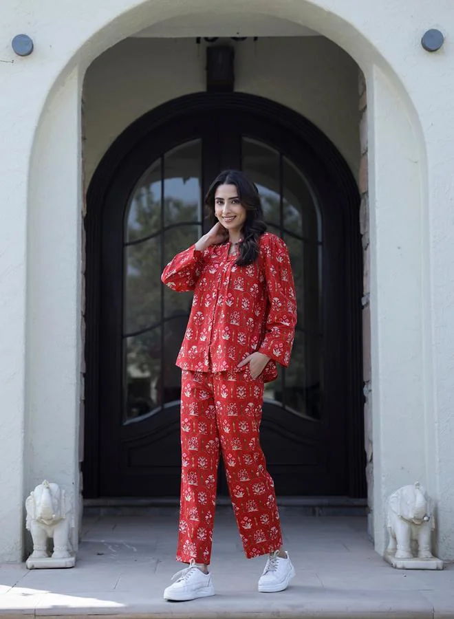 sanskrutihomes Sanskrutihomes Floral Printed Pure Cotton Shirt and Pyjama Set