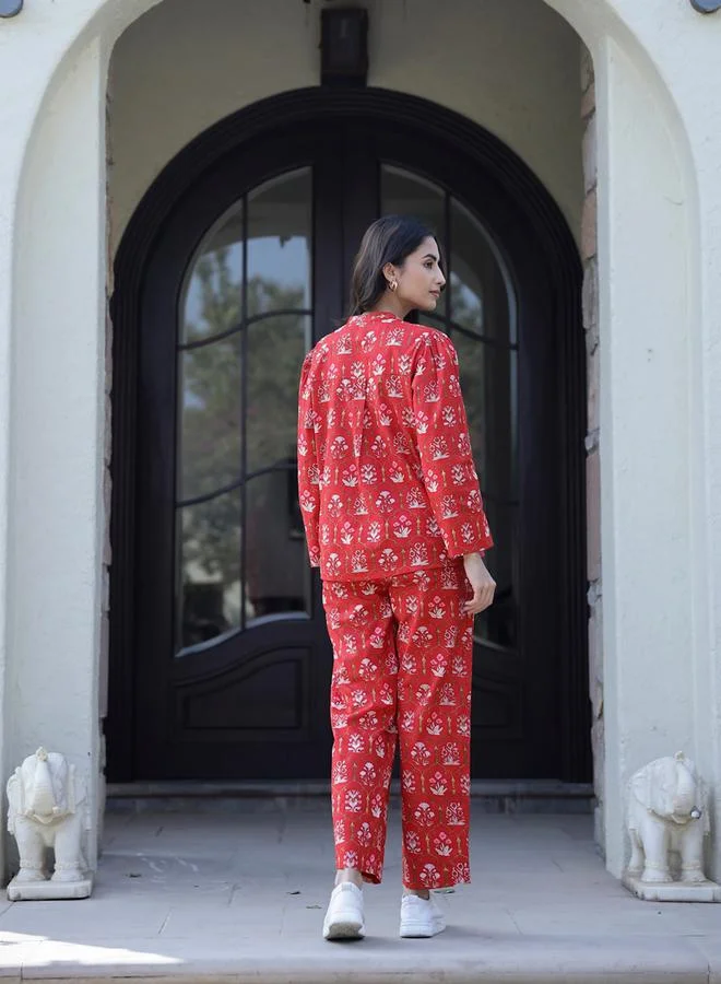 sanskrutihomes Sanskrutihomes Floral Printed Pure Cotton Shirt and Pyjama Set