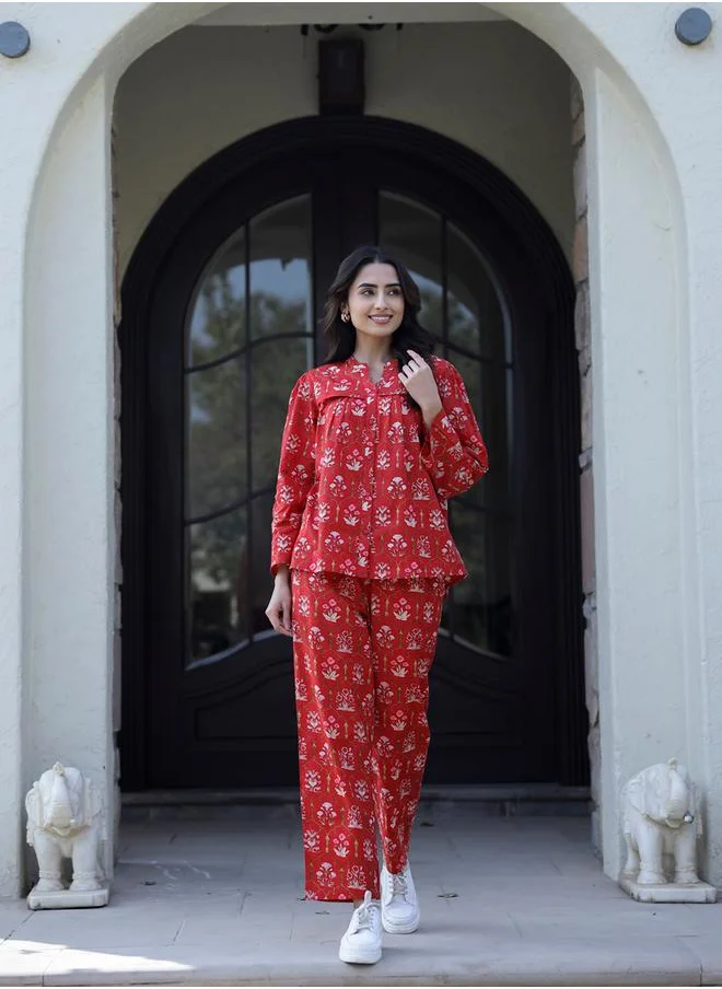 سانسكريتي هومز Sanskrutihomes Floral Printed Pure Cotton Shirt and Pyjama Set