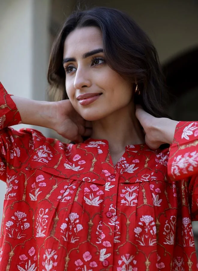 sanskrutihomes Sanskrutihomes Floral Printed Pure Cotton Shirt and Pyjama Set