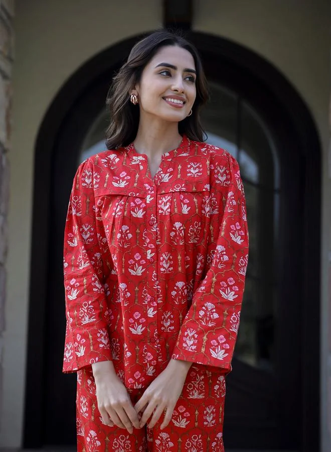 sanskrutihomes Sanskrutihomes Floral Printed Pure Cotton Shirt and Pyjama Set