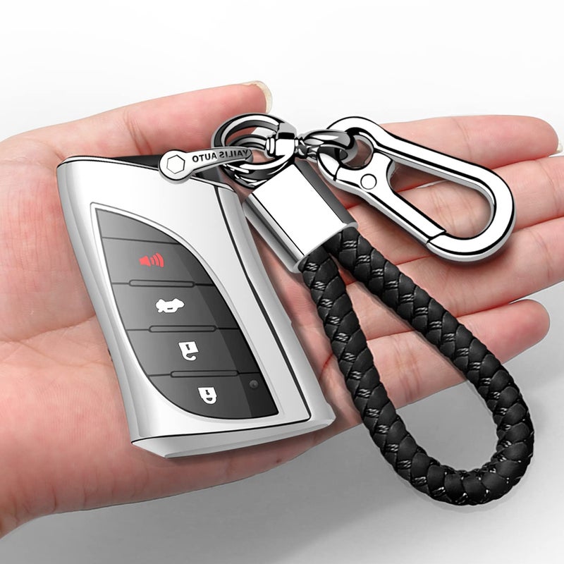Autophone Compatible with Lexus Key fob Cover with Keychain Soft TPU 360 Degree Protection Key Case for 2018-2025 UX200 LS500 LS500H LC500 LC500h ES300h ES350 Smart Key(Silver)