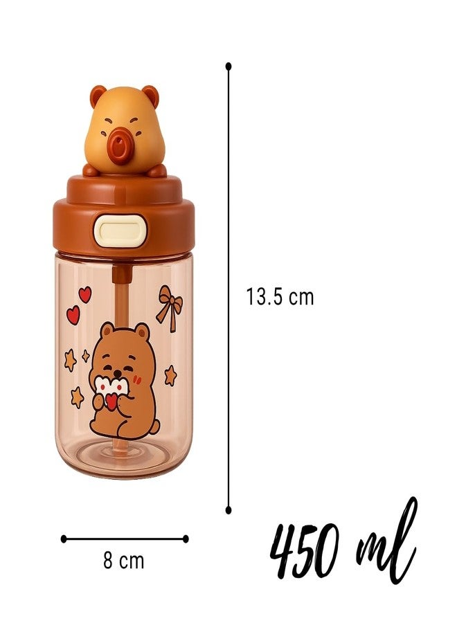 GUCHIGU Kids Sipper Bottle with Straw for Baby | Leak-Proof, BPA-Free Water Bottle with Cute Design Lid & Strap | Easy Grip, 360° Drinking | Baby Toddler Water Sipper Cup (Brown, 450ml) - Image 4