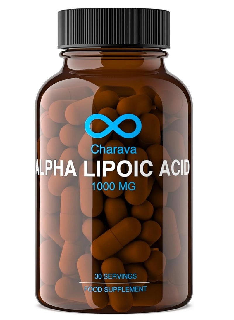 Charava Charava Alpha Lipoic Acid 1000mg | High Strength ALA Supplement | 30 Servings | 99%+ Purified | Vegan | UK Based  - Image 1