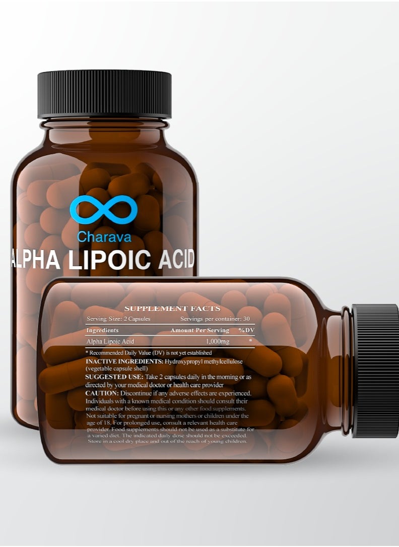 Charava Charava Alpha Lipoic Acid 1000mg | High Strength ALA Supplement | 30 Servings | 99%+ Purified | Vegan | UK Based  - Image 3