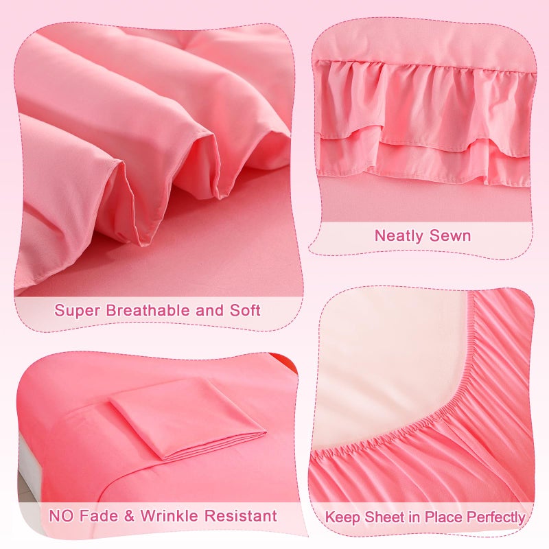 Wowelife Toddler Bedding Set for Girls 4 Piece Ruffle Boho Tufted Fringe Pink Toddler Bed Comforter Sets Jacquard Bed Set Bed in a Bag with Comforter, Flat Sheet, Fitted Sheet, Pillowcase - Image 3