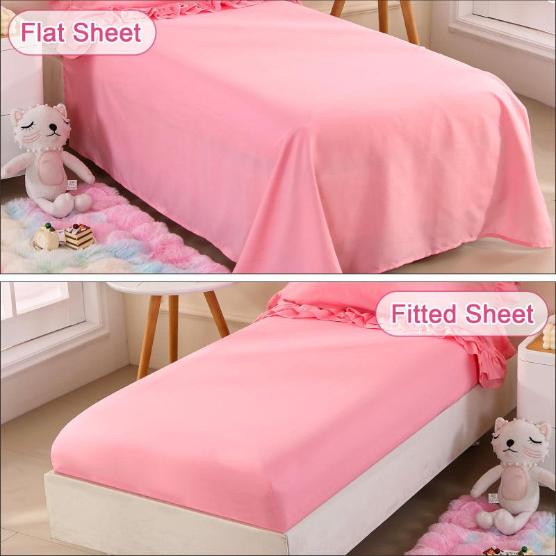 Wowelife Toddler Bedding Set for Girls 4 Piece Ruffle Boho Tufted Fringe Pink Toddler Bed Comforter Sets Jacquard Bed Set Bed in a Bag with Comforter, Flat Sheet, Fitted Sheet, Pillowcase - Image 4