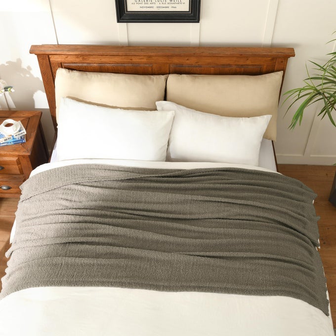 KNIT THROW BLANKET SUPER SOFT WARM BLANKET FOR COUCH LIGHTWEIGHT FLUFFY BLANKET FOR BED SOFA 60X80 INCHES TAUPE