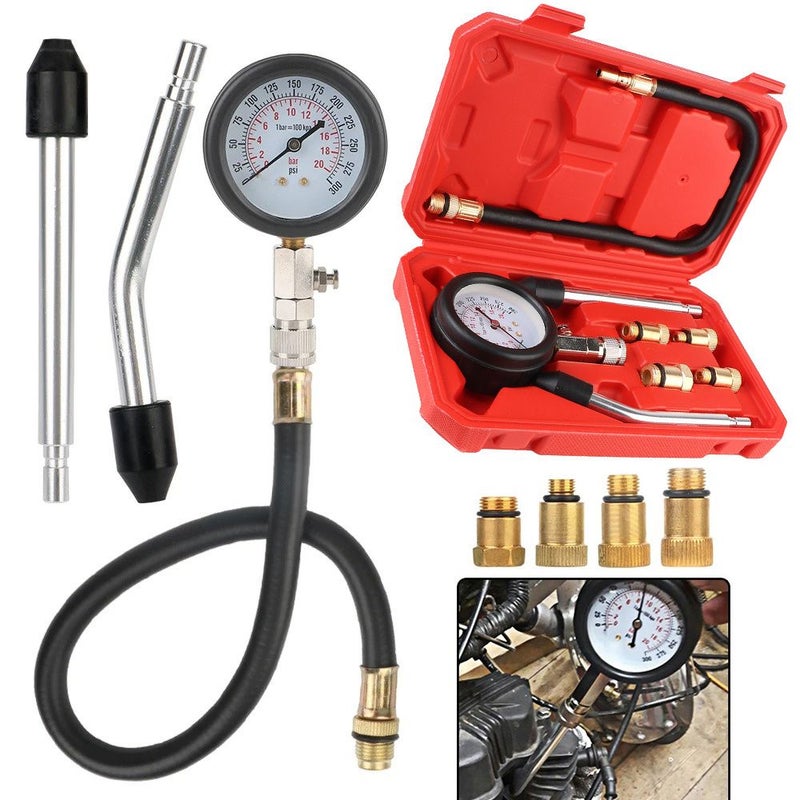 مجموعة اختبار ضغط الأسطوانات الاحترافية 0-300 رطل/بوصة مربعة مع محولات M10, M12, M14, M18، مجموعة سوداء مدمجة من أداة اختبار الضغط للسيارة للكشف الدقيق عن المحرك. - Image 5