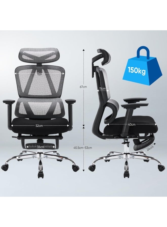 Comfortable office chair with mesh back and footrest, adjustable 3D headrest and armrests, adjustable height for work and study - Image 3