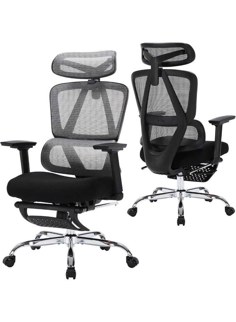 Comfortable office chair with mesh back and footrest, adjustable 3D headrest and armrests, adjustable height for work and study - Image 1