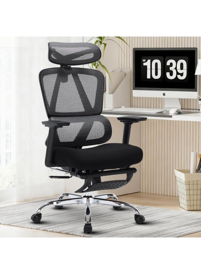 Comfortable office chair with mesh back and footrest, adjustable 3D headrest and armrests, adjustable height for work and study - Image 4