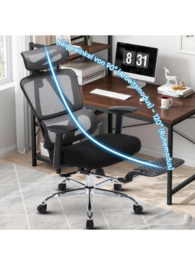 Comfortable office chair with mesh back and footrest, adjustable 3D headrest and armrests, adjustable height for work and study - Image 2