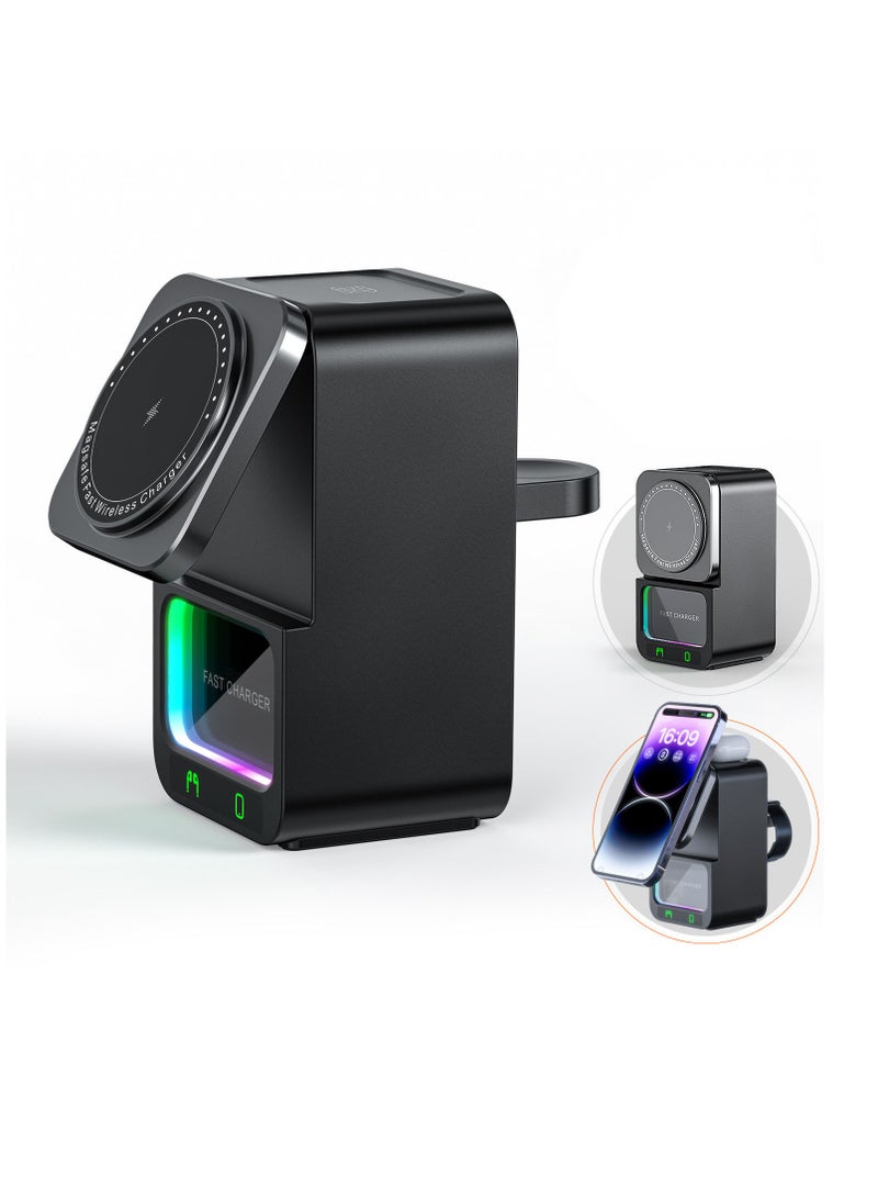 Beauenty New Magnetic 3-in-1 Wireless Charger with Bluetooth Speaker for Apple Phones, Watches and Earphones (Black) - Image 1