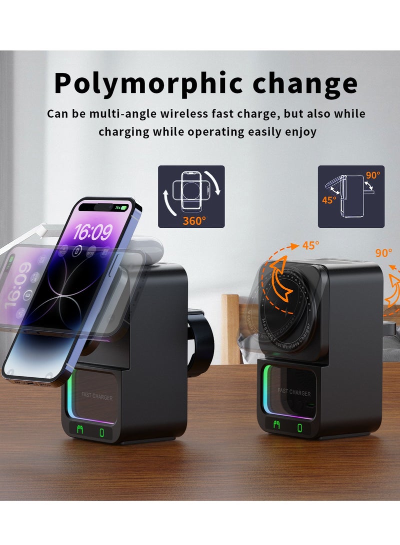 Beauenty New Magnetic 3-in-1 Wireless Charger with Bluetooth Speaker for Apple Phones, Watches and Earphones (Black) - Image 3