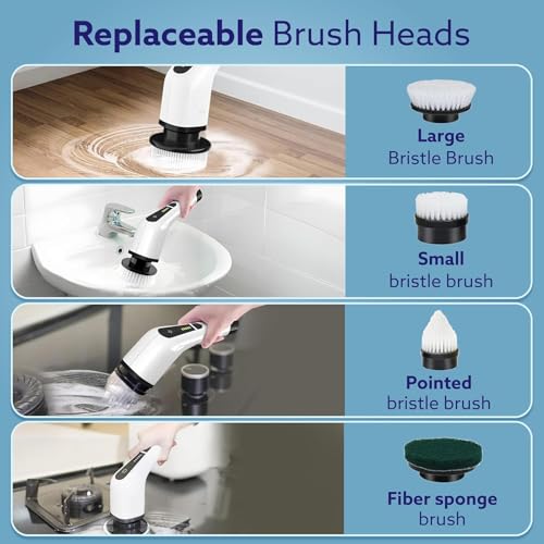 Virav Premium 9 in 1 Electric Spin Scrubber | Cleaning Brush Scrubber for Home | Full Body Waterproof Cordless | Adjustable & Detachable Handle | Bathroom, Tub, Tile, Floor, Car - Image 5