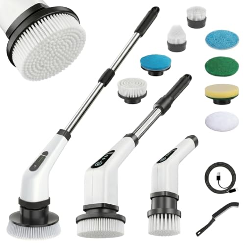 Virav Premium 9 in 1 Electric Spin Scrubber | Cleaning Brush Scrubber for Home | Full Body Waterproof Cordless | Adjustable & Detachable Handle | Bathroom, Tub, Tile, Floor, Car - Image 1