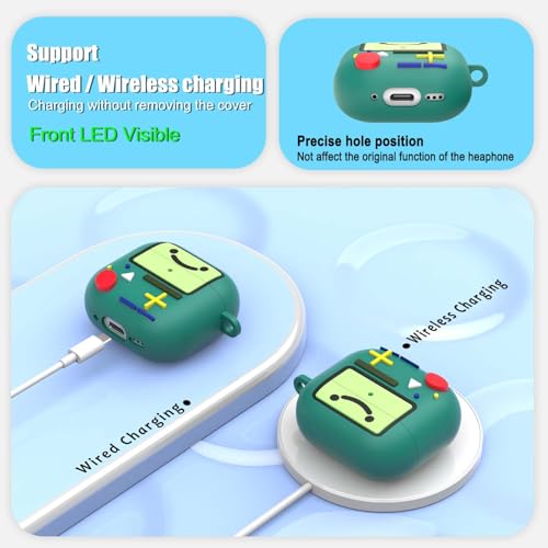 BIQIRE Cute Cover for AirPods 4 Case (2024), Cartoon Cute AirPods 4 Case Game Console Design Silicone Shock-Proof Protection Cool Case for AirPods 4th Generation Case Funny with Keychain/Cleaner Kit (Green) - Image 4