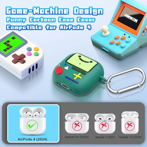 BIQIRE Cute Cover for AirPods 4 Case (2024), Cartoon Cute AirPods 4 Case Game Console Design Silicone Shock-Proof Protection Cool Case for AirPods 4th Generation Case Funny with Keychain/Cleaner Kit (Green) - Image 2