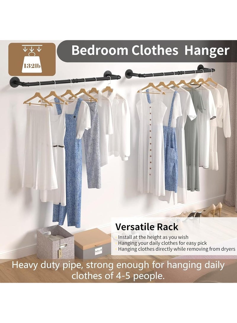 Beauenty Clothes Rack Wall Mounted, 2 Pack Heavy Duty Iron Garment Bar, Industrial Pipe Garment Rack Detachable Adjustable 92 CM Long - Image 3