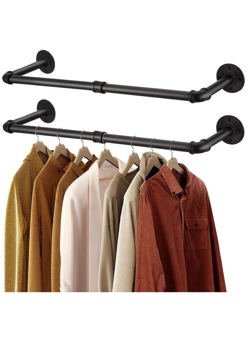 Beauenty Clothes Rack Wall Mounted, 2 Pack Heavy Duty Iron Garment Bar, Industrial Pipe Garment Rack Detachable Adjustable 92 CM Long - Image 1