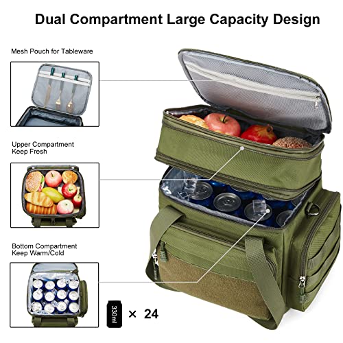 Gafetrey Large Tactical Lunch Box for Men Insulated Lunch Bag Adult Thermal Lunchbox Leakproof Waterproof Cooler Bag Dual Compartment Lunch tote Large Lunch Pail for Office Camping Green24L - Image 3