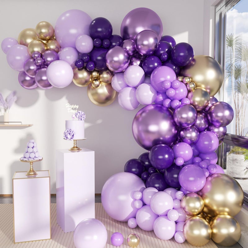 MEBAY Grey Violet Maca Purple Gold Balloons Garland Arch Kit 146Pcs Latex Balloons Different Sizes 18 12 10 5 Inch for Party Decoration Birthday Wedding Engagements Anniversary Baby Shower - Image 2