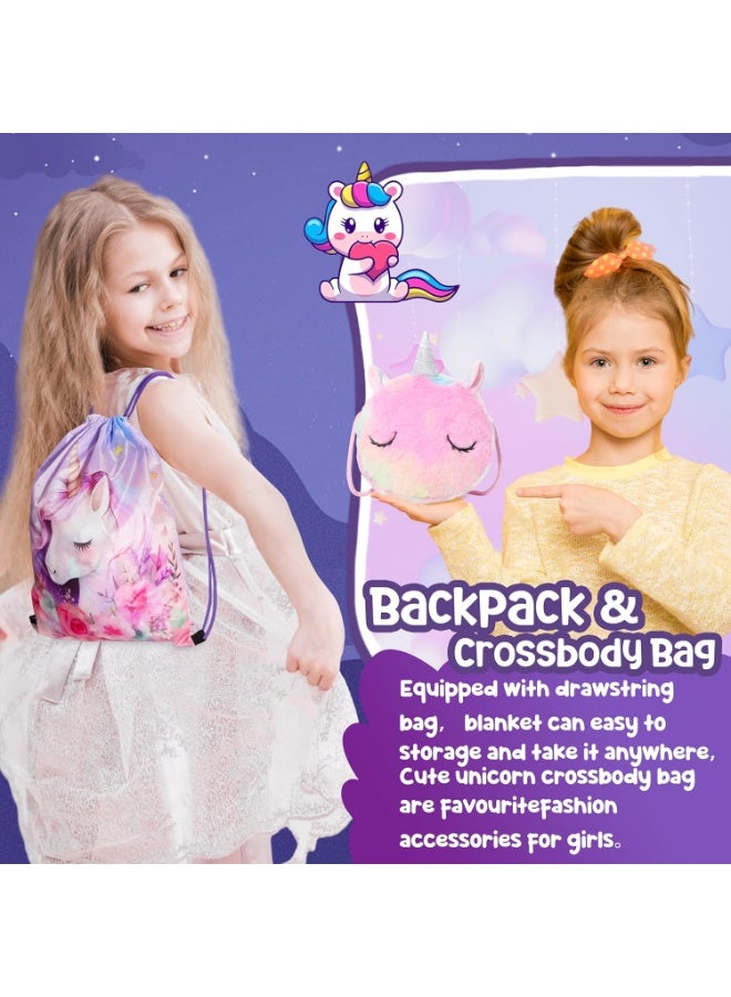 FLYHSO Unicorn Gift Set for Girls Ages 6-10 – 9PCS Toys with Blanket, Bag, Eye Mask, Keychain, Tumbler & Bracelets – Ideal Birthday or Surprise Present - Image 4