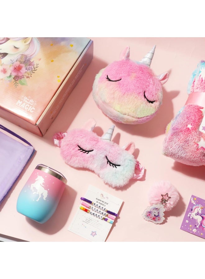 FLYHSO Unicorn Gift Set for Girls Ages 6-10 – 9PCS Toys with Blanket, Bag, Eye Mask, Keychain, Tumbler & Bracelets – Ideal Birthday or Surprise Present - Image 2