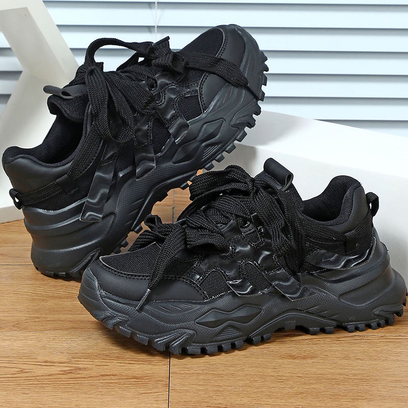 Trendy Thick Sole Increased Torre Shoes Mesh Surface Breathable Comfortable Casual sneaker Fashion All-match Outdoor Couple Trendy Shoes Black - Image 1