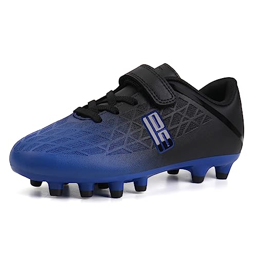 brooman Kids Firm Ground Soccer Cleats Boys Girls Athletic Outdoor Football Shoes (3.5,Blue Black) - Image 1