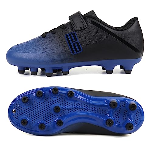 brooman Kids Firm Ground Soccer Cleats Boys Girls Athletic Outdoor Football Shoes (3.5,Blue Black) - Image 4