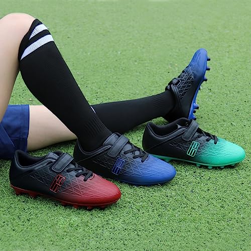 brooman Kids Firm Ground Soccer Cleats Boys Girls Athletic Outdoor Football Shoes (3.5,Blue Black) - Image 3