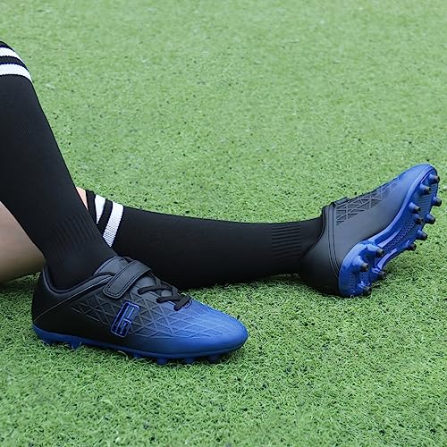 brooman Kids Firm Ground Soccer Cleats Boys Girls Athletic Outdoor Football Shoes (3.5,Blue Black) - Image 2