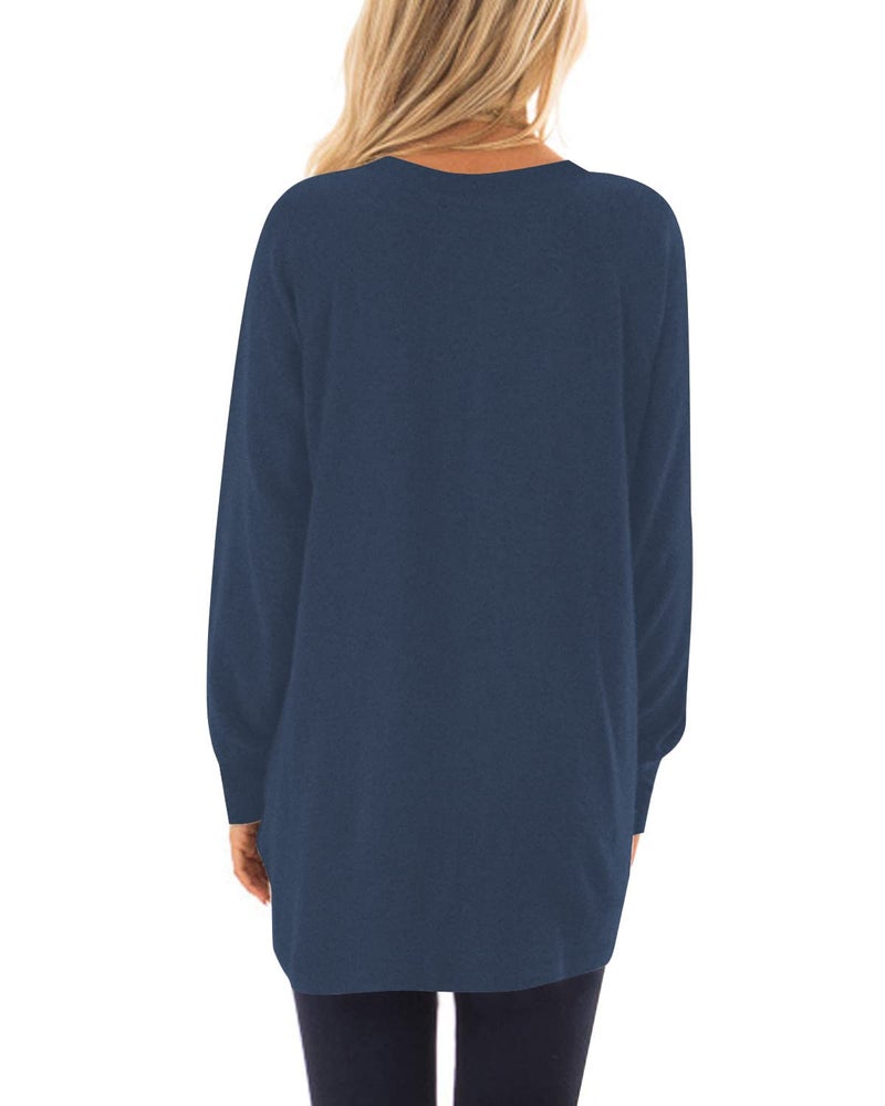KUOTAI Tunic Tops for Women Long Sleeve Blouses Casual Crew Neck T-Shirts with Pocket(Brown Blue, X-Large) - Image 3