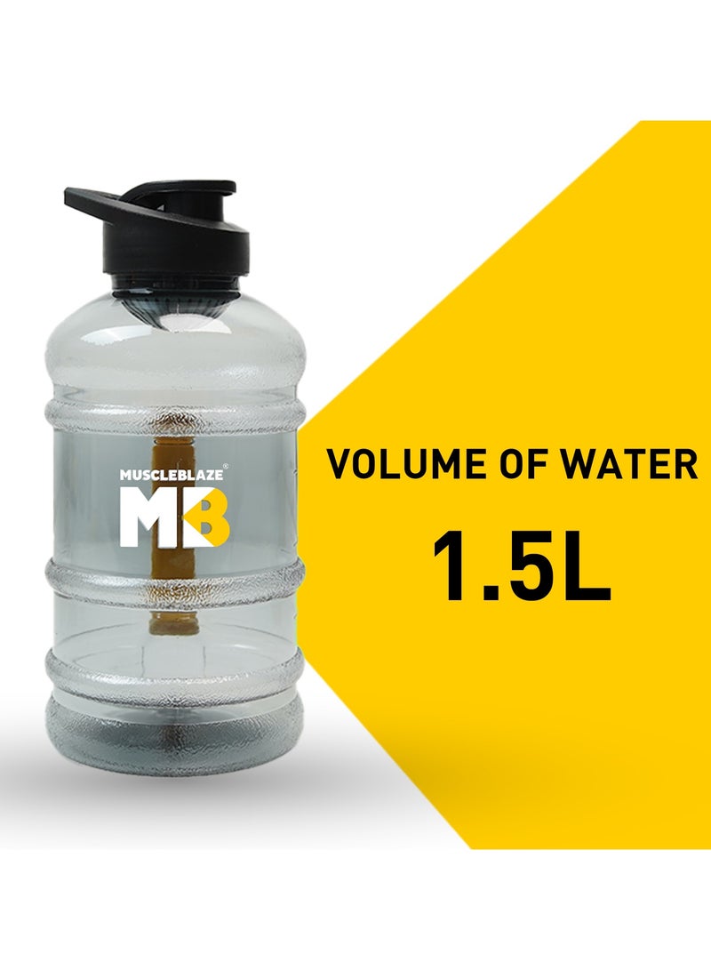 MUSCLEBLAZE Gallon Bottle with Blender Ball (Black Transparent, 1.5 L) Leakproof, BPA-Free Plastic  - Image 5