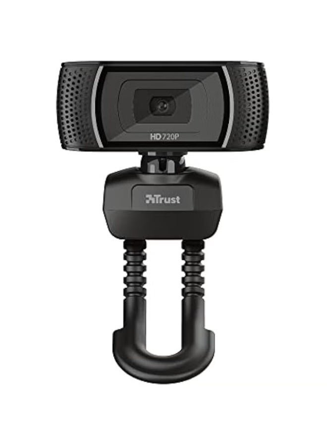 تراست كاميرا ويب TRINO HD مع ميكروفون، 1280x720، 30 إطار في الثانية، قاعدة عالمية، USB، كاميرا ويب مع زر تصوير للبث المباشر، مكالمات الفيديو، سكايب، تيمز، زوم، كمبيوتر شخصي، لابتوب، ماك - أسود - Image 1